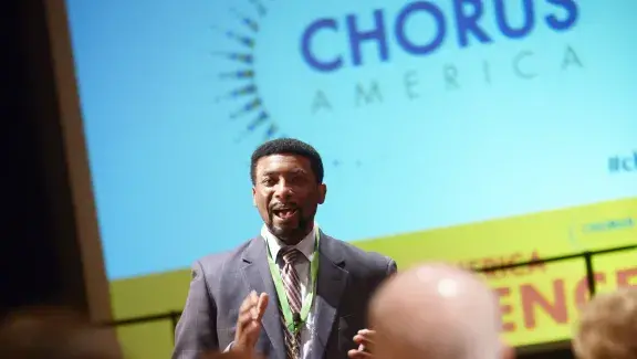 Andre J. Thomas speaking at Chorus America conference